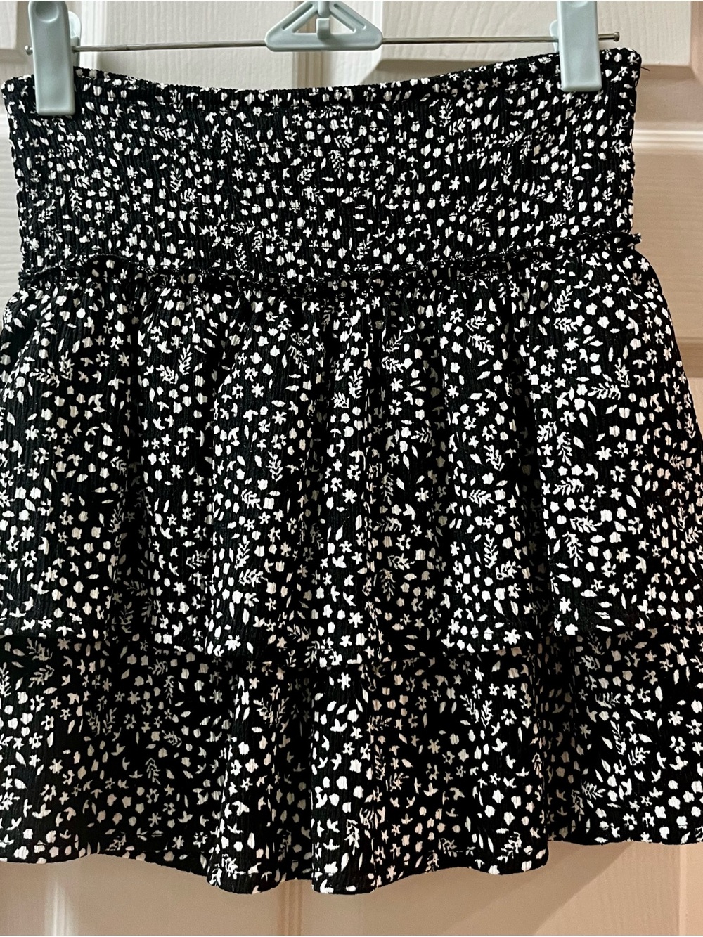 Girl’s Black & White Floral Smocked Mini Skirt/Skort